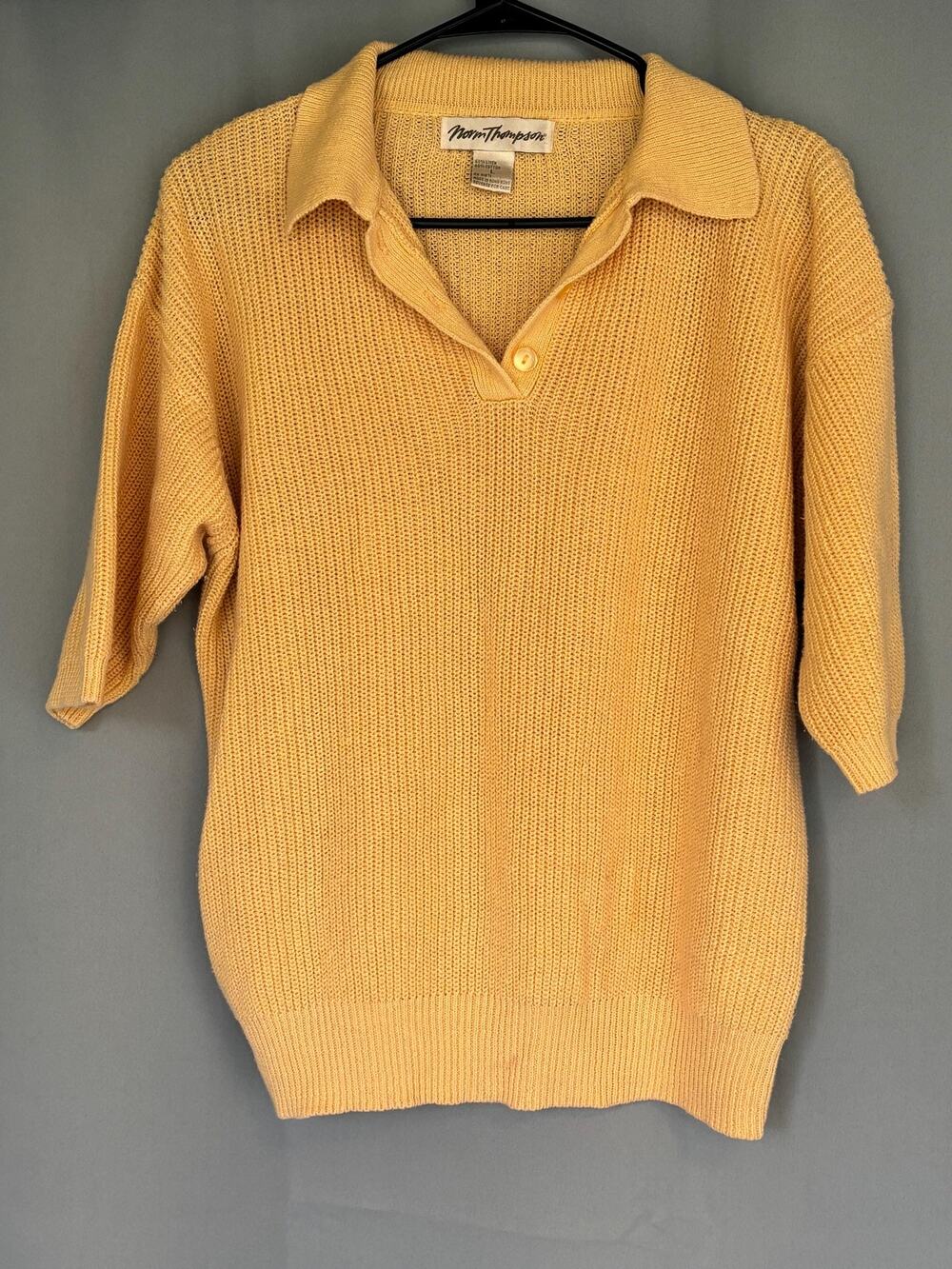 Norm Thompson Women’s Yellow Sweater Cardigan Short sleeve Knit Large L